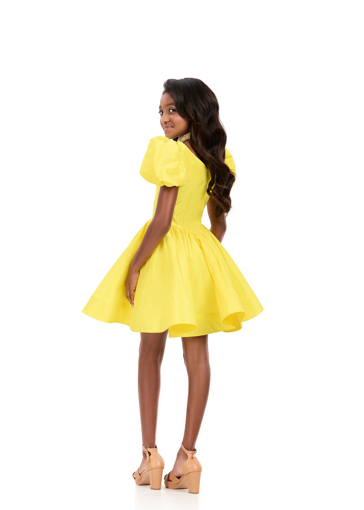 ASHLEYlauren Style 8387 Kids Cocktail Dress with Puff Sleeves, A ASHLEYlauren Style 8387 Kids Cocktail Dress with Puff Sleeves, A