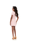 ASHLEYlauren 8389 | Pink tweed kids dress with bateau neckline, puff sleeves, and fitted silhouette