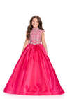 ASHLEYlauren 8396 Gown | bright pink evening ball gown with silver beaded front formal event gown