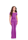 ASHLEYlauren 8403 Jumpsuit | Elegant purple jumpsuit that showcases a beautiful belt and bow