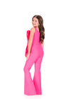 ASHLEYlauren 8404 Jumpsuit | Kids vibrant pink jumpsuit that features a big elegant bow