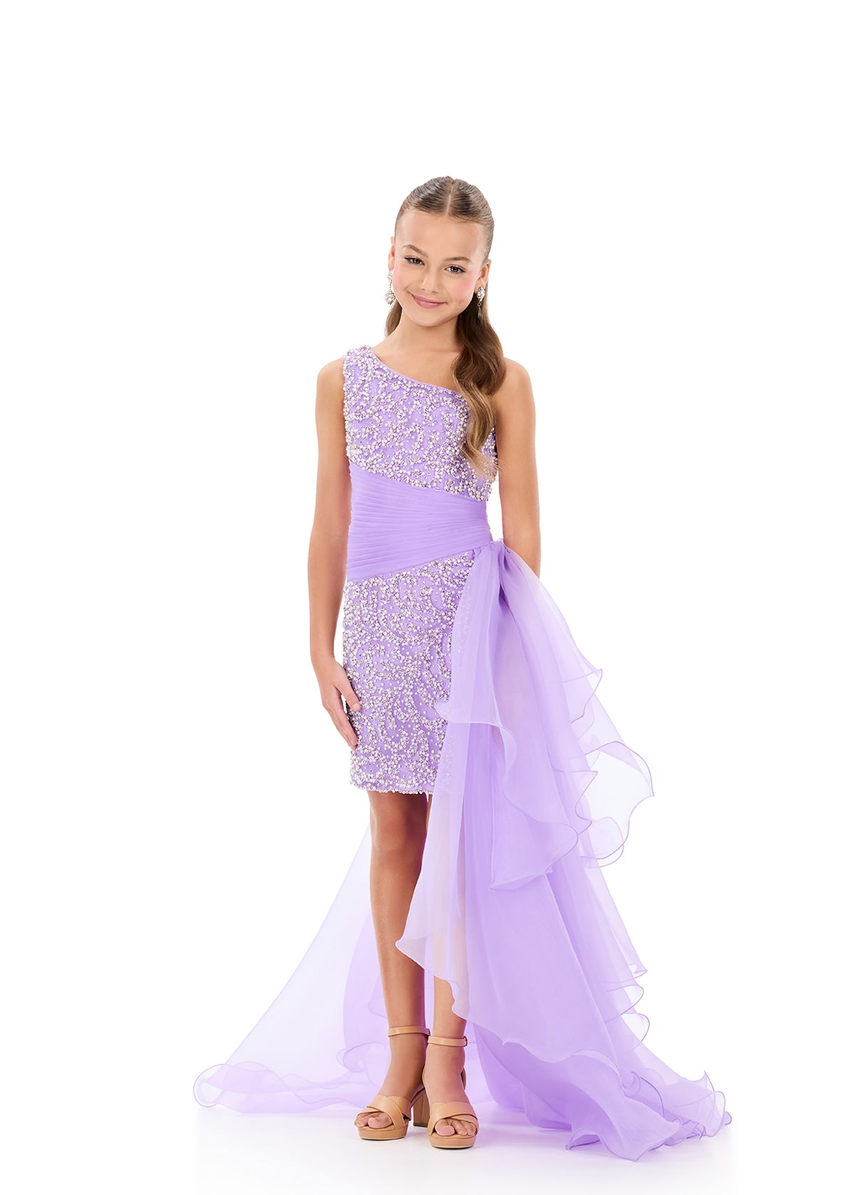 ASHLEYlauren Style 8408 - Beaded Mini Dress with Organza Ruffle
