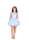 ASHLEYlauren 8410 Cocktail | Elegant light blue floral cocktail dress that has two sparkly bows on each strap