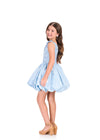 ASHLEYlauren 8410 Cocktail | Floral light blue kids cocktail dress that highlights two dazzling bows on the straps
