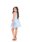 ASHLEYlauren 8411 Cocktail| Elegant light blue floral blue dress with a high neck and 3 dazzling bows