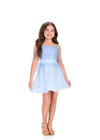 ASHLEYlauren 8415 Cocktail | Show stopping blue dress with beading all over the dress along with beaded off the shoulder straps and big bow