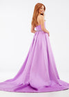 Back - ASHLEYlauren 11075 lilac heavy satin ball gown featuring a one shoulder design, sweetheart neckline, beaded waistband, and an elegant A-line silhouette for a standout look.