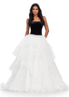 ASHLEYlauren 11564 Black/Ivory Strapless Velvet Bustier Ball Gown with Dramatic Ruffled Organza Skirt and Beaded Waist Detail