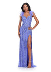 ASHLEYlauren 11586 Fully Beaded Gown with Sweetheart Neckline, Feather Shoulder Straps, and Left Leg Slit