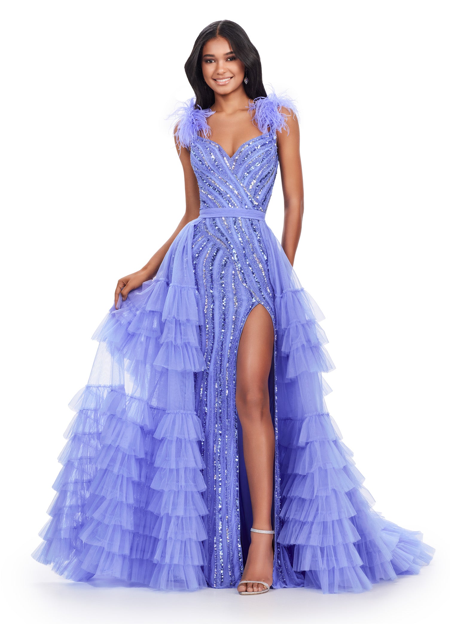 ASHLEYlauren 11602 Periwinkle Tiered Tulle Overskirt with Voluminous Layers, Perfect for Adding Drama to Any Gown, Jumpsuit, or Cocktail Look
