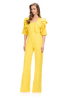 ASHLEYlauren 11760 Yellow Scuba Jumpsuit with Spaghetti Straps and Removable Ruffle-Accented Jacket for a Bold, Stylish Look