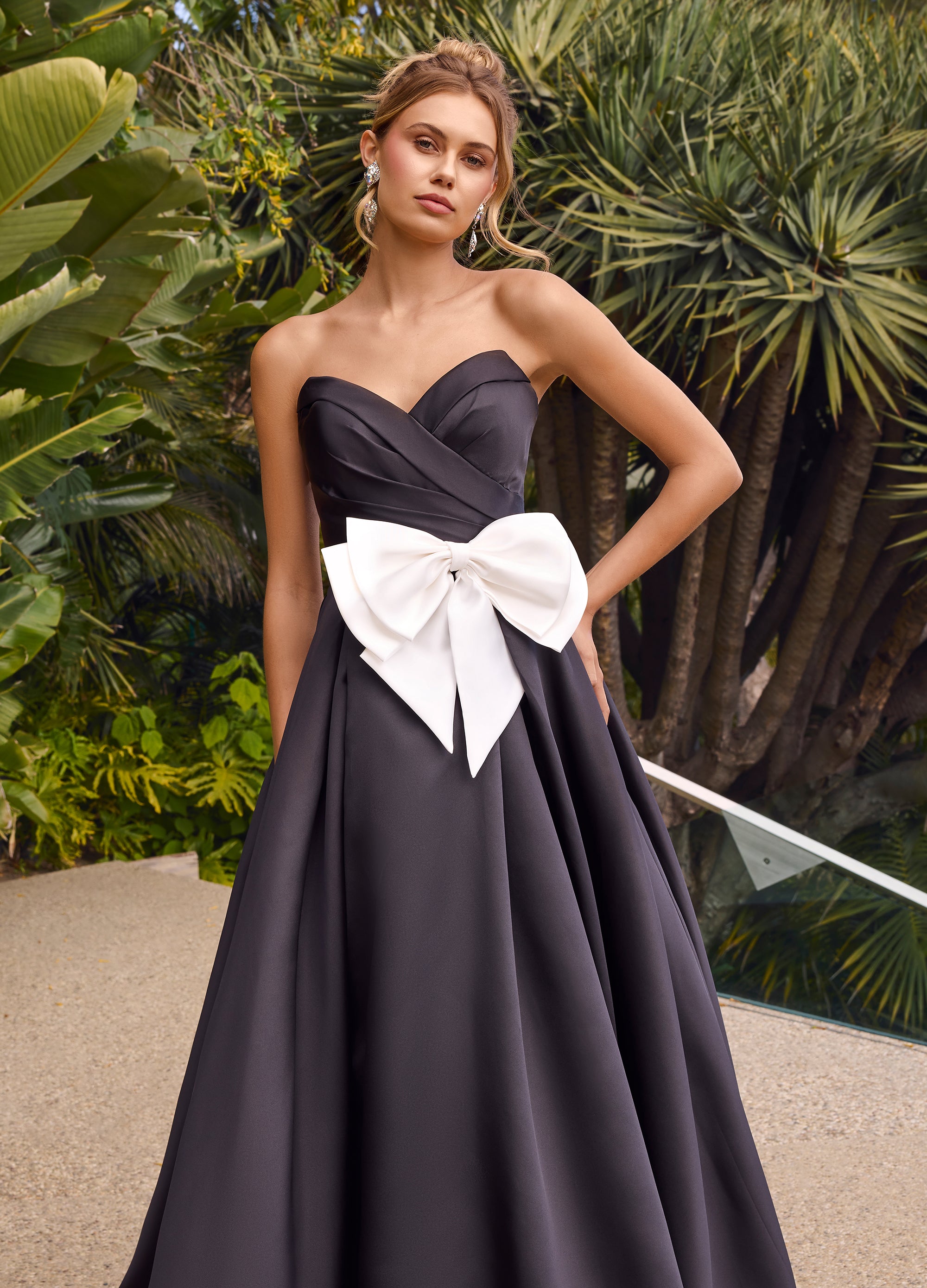 Close Up - ASHLEYlauren 11770 – A stunning strapless mikado gown featuring a sweetheart neckline, oversized bow detail, and an elegant A-line ball gown skirt. Perfect for making a statement at any special occasion.