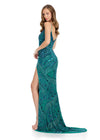 ASHLEYlauren 11814 - Blue Sequin Spaghetti Strap Evening Gown - Embellished Prom & Pageant Dress - Ashley Lauren Dresses - Back View