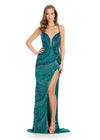 ASHLEYlauren 11814 - Blue Sequin Spaghetti Strap Evening Gown - Embellished Prom & Pageant Dress - Ashley Lauren Dresses