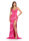 ASHLEYlauren 11814 - Pink Sequin Spaghetti Strap Evening Gown - Embellished Prom & Pageant Dress - Ashley Lauren Dresses