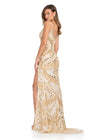 ASHLEYlauren 11814 - Gold Sequin Spaghetti Strap Evening Gown - Embellished Prom & Pageant Dress - Ashley Lauren Dresses  - Back View