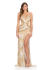 ASHLEYlauren 11814 - Gold Sequin Spaghetti Strap Evening Gown - Embellished Prom & Pageant Dress - Ashley Lauren Dresses