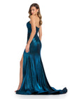 ASHLEYlauren 11832 - Blue Metallic Strapless Evening gown - Ruched Dress With Slit - Ashley Lauren Dress - Back View