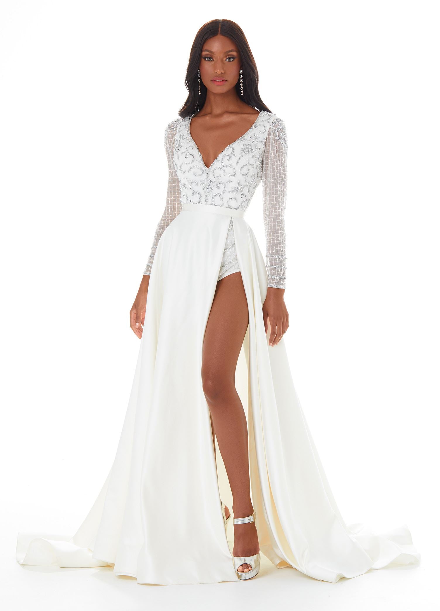 ASHLEYlauren 1997 - Satin Overskirt with Left Leg Slit and Train