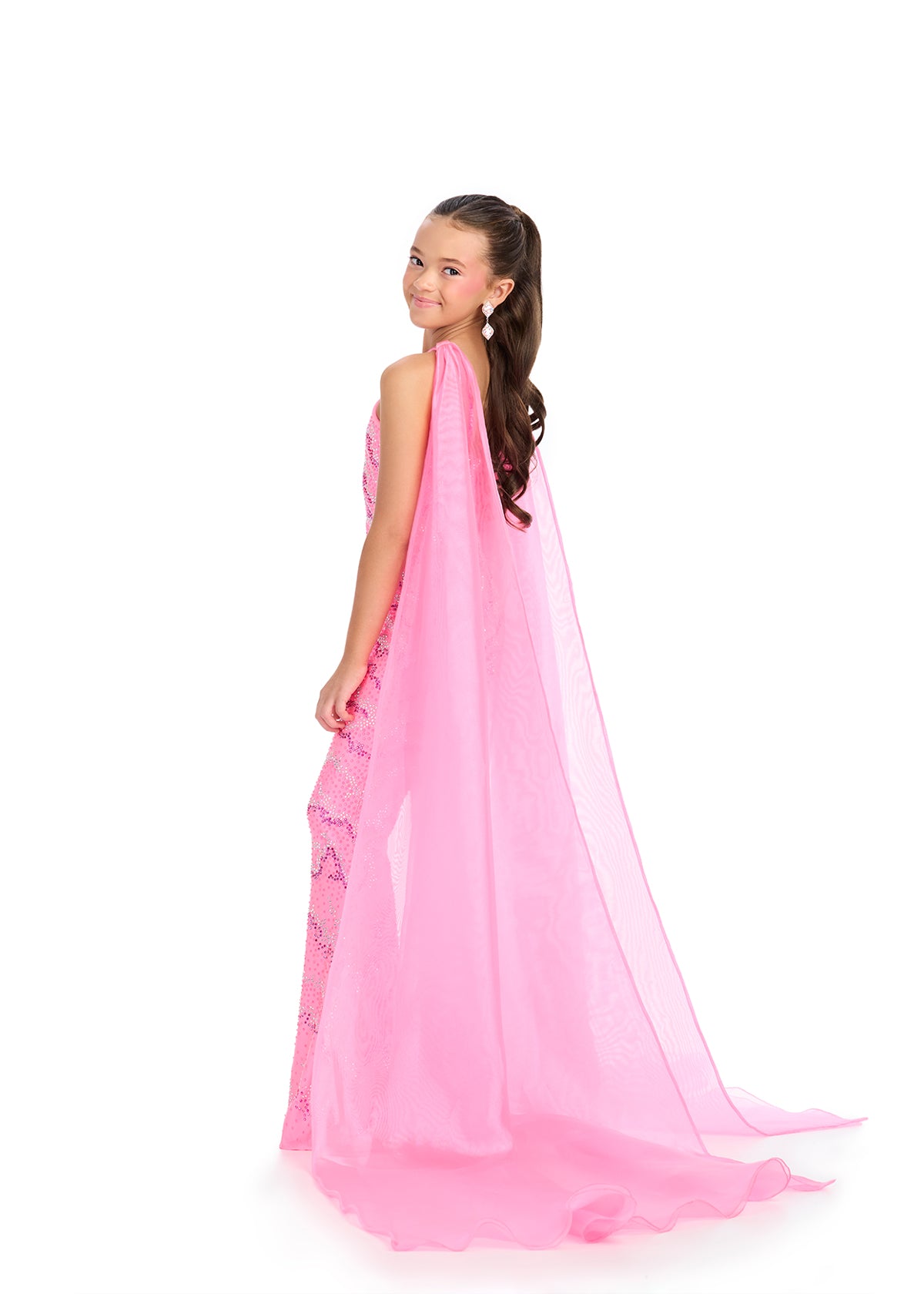 ASHLEYlauren 8312 Halter Jumpsuit with Stones and Organza Cape