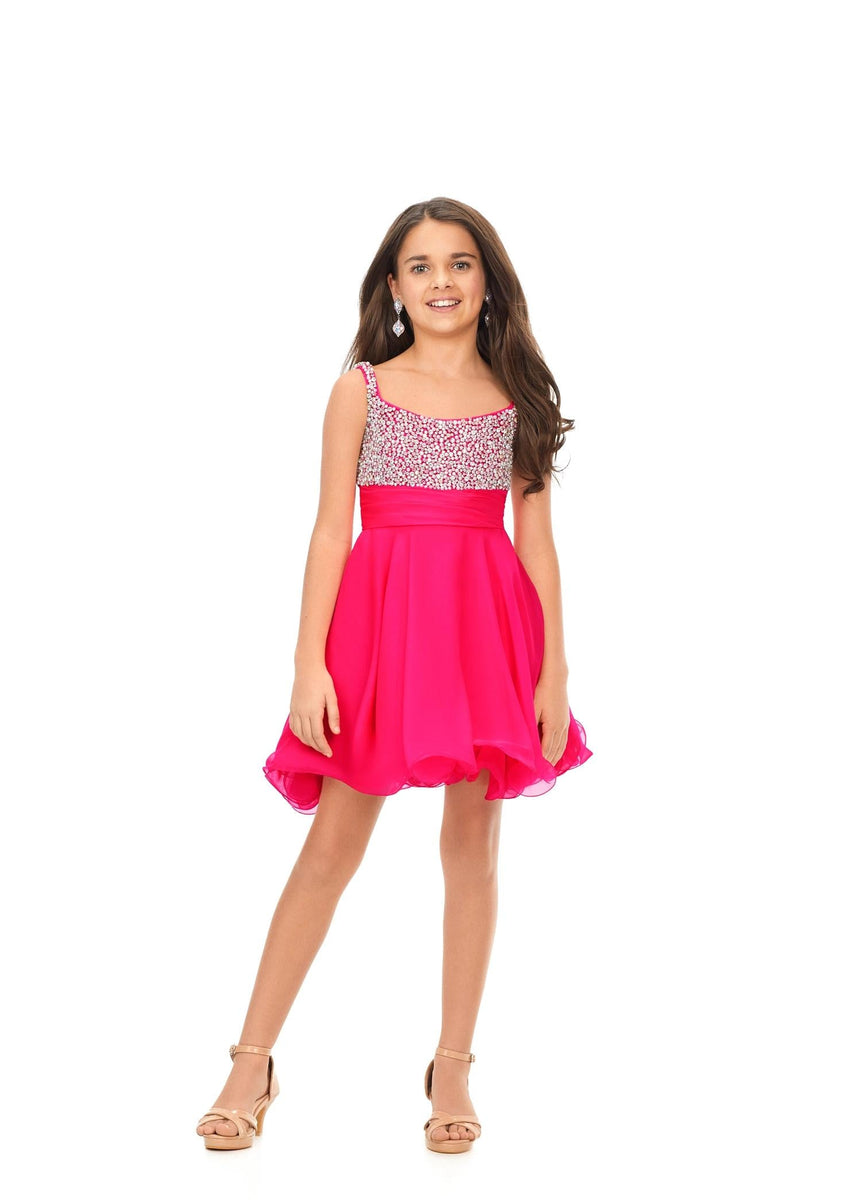 ASHLEYlauren 8160 - Chiffon A-Line Cocktail Gown with Beaded