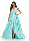 Aqua ASHLEYlauren 11609 Strapless Mikado Ball Gown with Illusion V-Neckline, Oversized Asymmetrical Bow, and A-Line Wrap Skirt