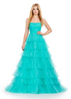 Aqua ASHLEYlauren 11621 Strapless Tulle Ball Gown with Ruched Bustier and Layered Multi-Tiered Skirt