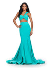 Aqua ASHLEYlauren 11646 Two-Piece Scuba Gown with Ruched One Shoulder Top, Fitted Skirt, and Structured Horsehair Hem