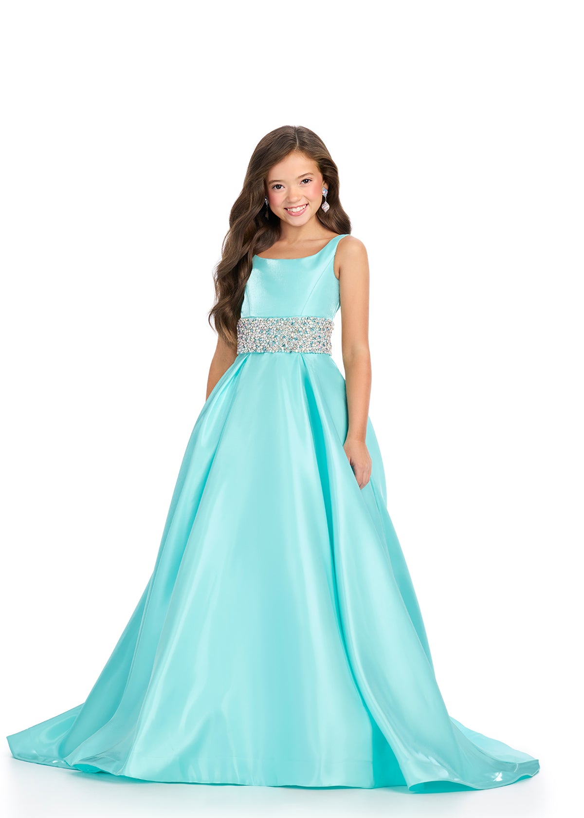 ASHLEYlauren 8276 - Satin Ball Gown with Beaded Waistband