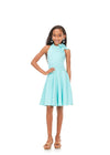 Aqua ASHLEYlauren Kids 8165 Scuba Cocktail Dress with Halter Neckline and Bow Detail