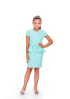 Aqua ASHLEYlauren Kids 8205 Fitted Scuba Cocktail Dress with Peplum Detail and Bow