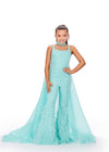 Aqua ASHLEYlauren Kids 8210 Scuba Jumpsuit with Press-On Stones, Feather Details, and Organza Cape