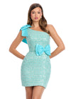 Aqua ASHLEYlauren 4806 One-Shoulder Tweed Cocktail Dress with Classic Waistband and Bow Detailing