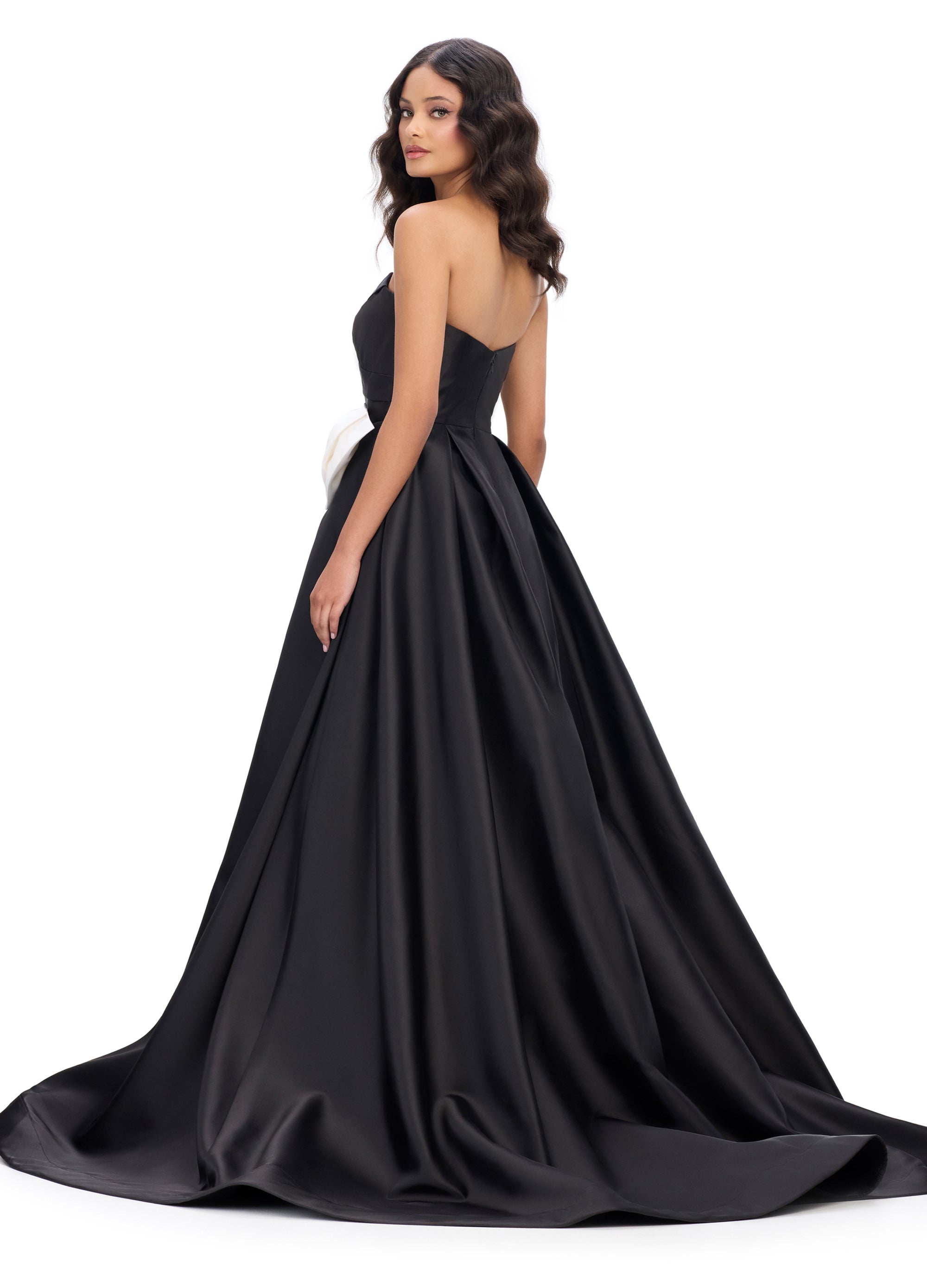 Back - ASHLEYlauren 11770 – A stunning strapless mikado gown featuring a sweetheart neckline, oversized bow detail, and an elegant A-line ball gown skirt. Perfect for making a statement at any special occasion.