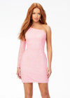 Baby Pink ASHLEYlauren 4457 fully hand-beaded cocktail dress featuring a one shoulder sleeve and a fitted skirt for a sleek and glamorous silhouette.