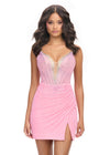 Baby Pink ASHLEYlauren 4716 Cocktail Dress with Illusion V-Neckline, Corset Bustier, and Wrap Skirt