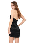 Back - Black ASHLEYlauren 4620 liquid beaded cocktail dress featuring a deep V-neckline, open back, and elegant wrap skirt for a glamorous old Hollywood-inspired look.