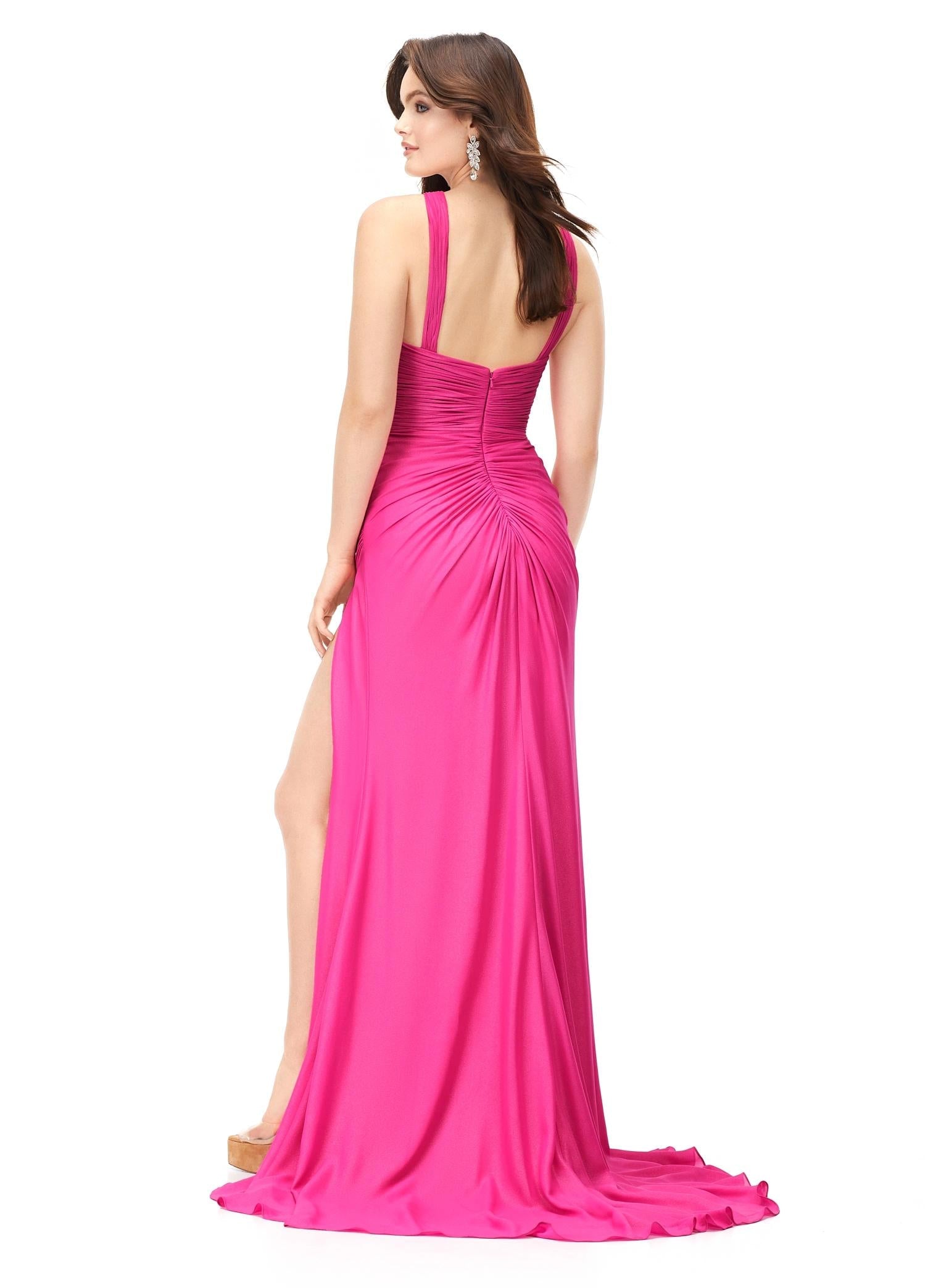 ASHLEYlauren 11252 - Chiffon Gown with Criss-Cross Halter