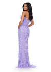 Back. ASHLEYlauren 11453 lilac strapless beaded gown with feather detailing and fitted silhouette