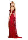 Back. ASHLEYlauren 11486 red One Shoulder Beaded Gown with Shoulder Cape and Leg Slit