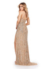 Back. ASHLEYlauren 11498 Gold Fully Beaded Halter Neckline Gown with Cut Outs, Open Back, and Left Leg Slit