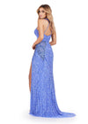 Back. ASHLEYlauren 11498 Periwinkle Fully Beaded Halter Neckline Gown with Cut Outs, Open Back, and Left Leg Slit