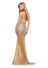 Back. ASHLEYlauren 11509 Strapless Fully Beaded Gown with Sweetheart Neckline, Intricate Gold, Silver & Crystal Beading, and Horsehair Hem