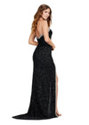 Back. ASHLEYlauren 11521 Black Fully Beaded Strapless Gown with Illusion V-Neckline, Deep V Front, and Left Leg Slit