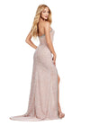 Back. ASHLEYlauren 11521 Gold Fully Beaded Strapless Gown with Illusion V-Neckline, Deep V Front, and Left Leg Slit