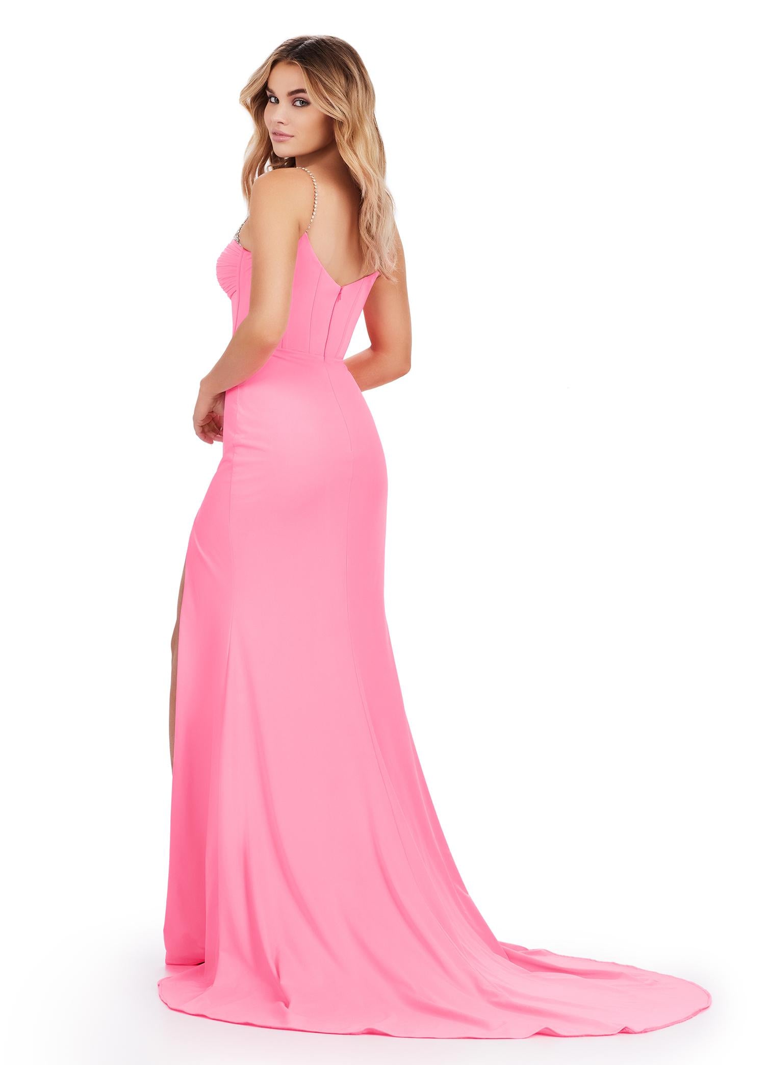 ASHLEYlauren 11538 Beaded Strap Jersey Gown