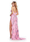 Back. ASHLEYlauren 11590 Pink One Shoulder Fully Beaded Gown with Sweetheart Neckline, Beaded Fringe Detail, and Left Leg Slit