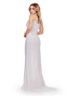 Back. ASHLEYlauren 11598 Ivory Fully Beaded Gown with Pearl and Crystal Encrusted Bustier, Off Shoulder Design, and Beaded Choker