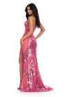 Back. ASHLEYlauren 11599 Pink Fully Beaded Strapless Mirror Dress with Exposed Corset Boning, Left Leg Slit, and Sweep Train
