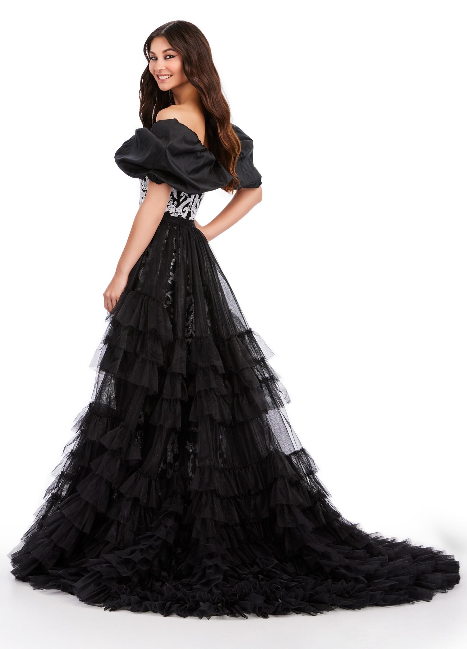 Back. ASHLEYlauren 11602 Tiered Tulle Overskirt with Voluminous Layers, Perfect for Adding Drama to Any Gown, Jumpsuit, or Cocktail Look